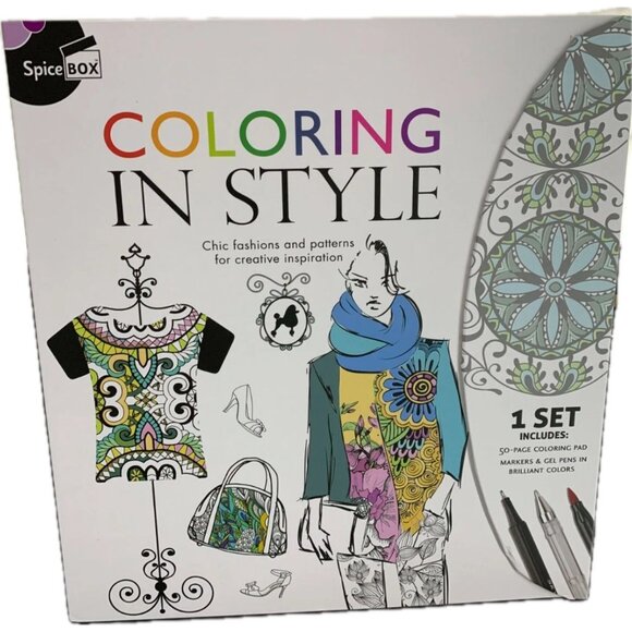 Spice Box Brush Top Markers/Pens 50 Page Pad Coloring in Style Kit (Fashion) - Picture 2 of 6